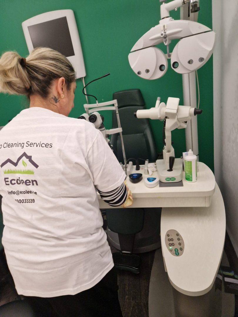 Office cleaning in Dublin - an Ecoleen cleaner sanitising equipment at a Dublin opticians