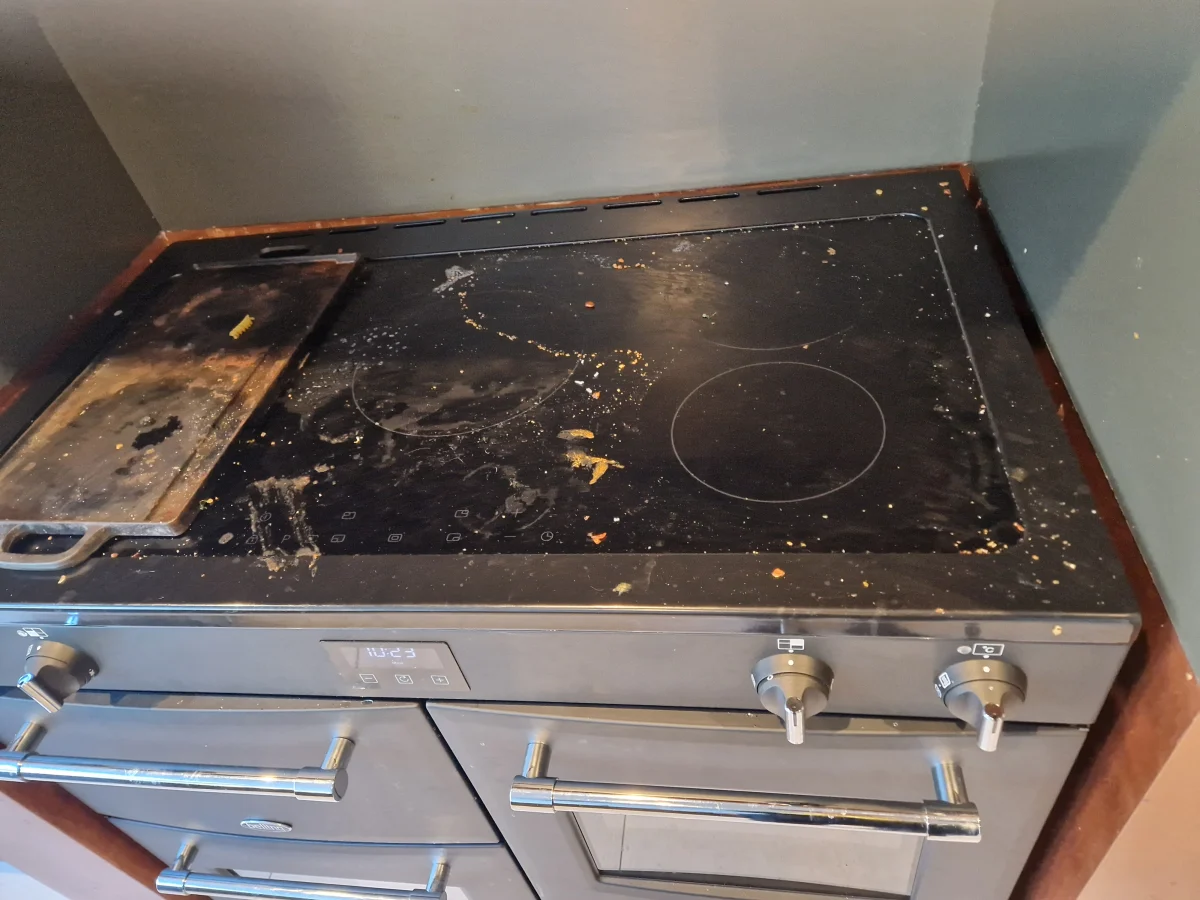 A kitchen hob before a deep clean